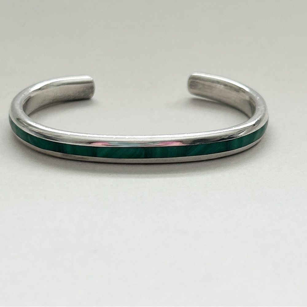 Vintage Kirk Smith Navajo Malachite Inlay Sterling Silver Cuff Bracelet - Picture 8 of 13